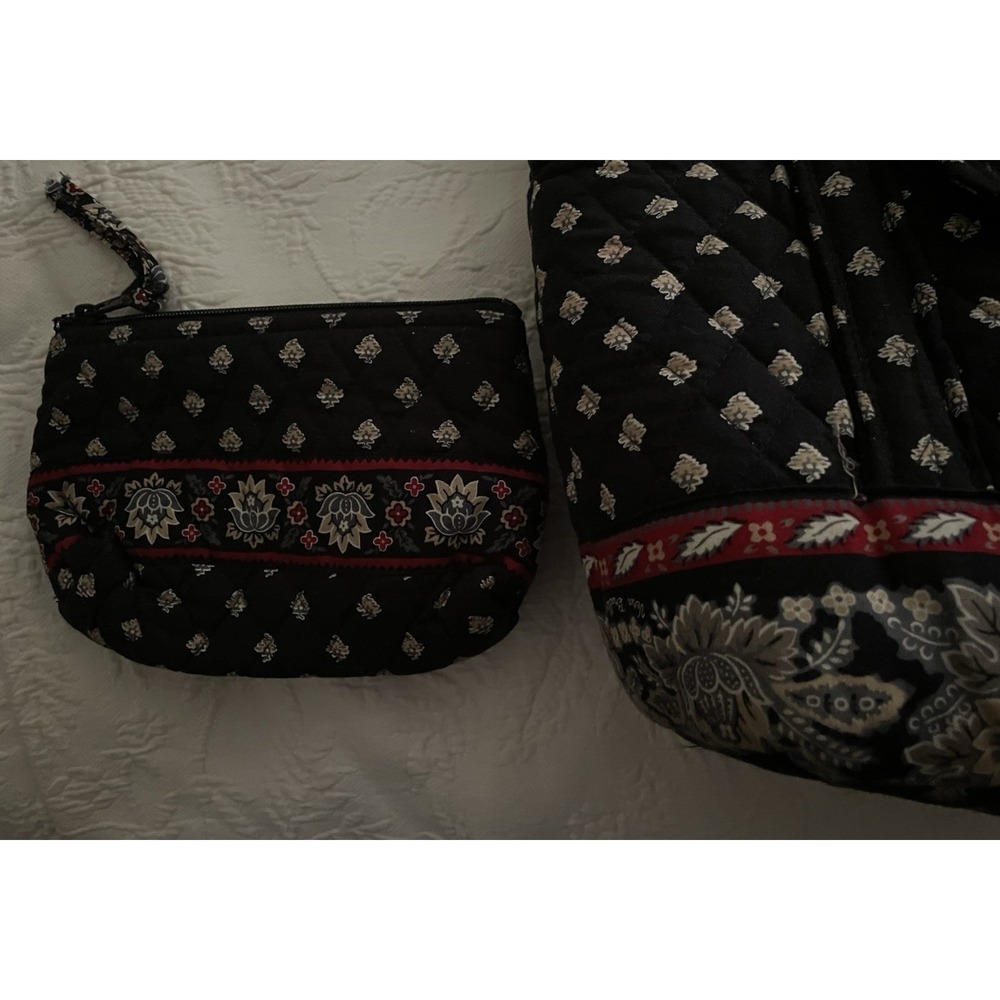 Vera Bradley Petite Villager Tote Bag & Change Purse "Classic Black" Pattern